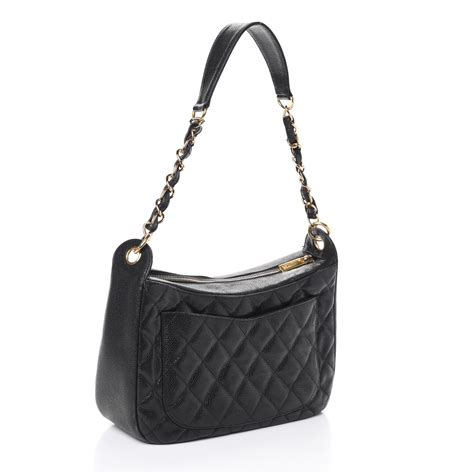 chanel caviar quilted timeless cc shoulder bag black|Pre.